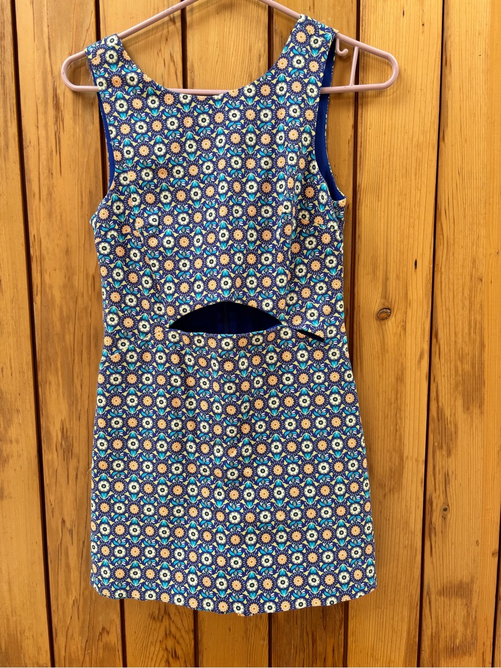 Zara Retro Mod Blue & Orange Geometric Cutout Romper Size S
